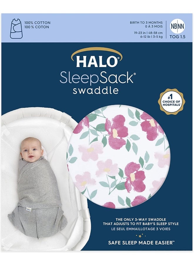 HALO 100% Cotton Sleepsack Swaddle, 3-Way Adjustable Wearable Blanket, TOG 1.5