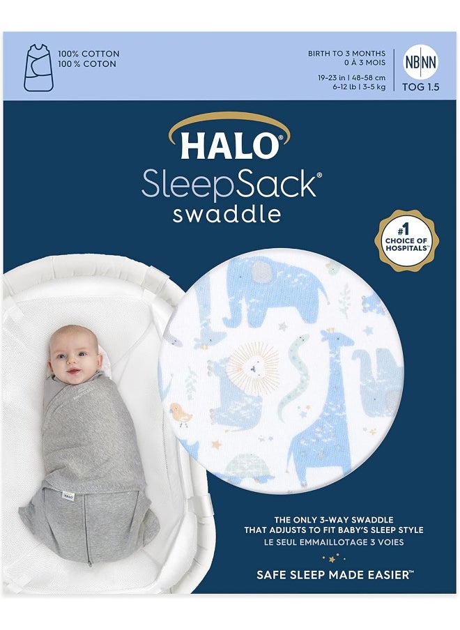 HALO 100% Cotton Sleepsack Swaddle, 3-Way Adjustable Wearable Blanket, TOG 1.5