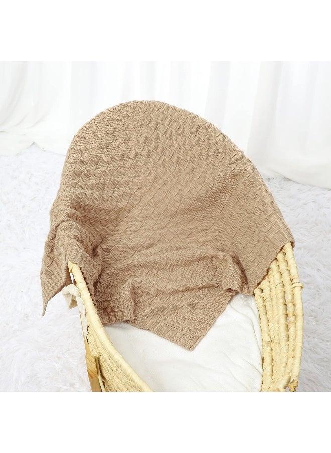 LAWKUL Baby Blankets Knit Cable Babe Blanket Soft Airy Newborn Infant Receiving Swaddling Beige Neutral Crib Stroller 40