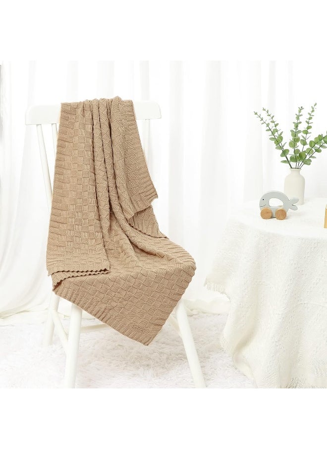 LAWKUL Baby Blankets Knit Cable Babe Blanket Soft Airy Newborn Infant Receiving Swaddling Beige Neutral Crib Stroller 40