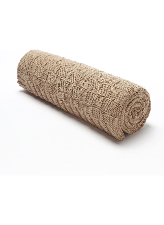 LAWKUL Baby Blankets Knit Cable Babe Blanket Soft Airy Newborn Infant Receiving Swaddling Beige Neutral Crib Stroller 40
