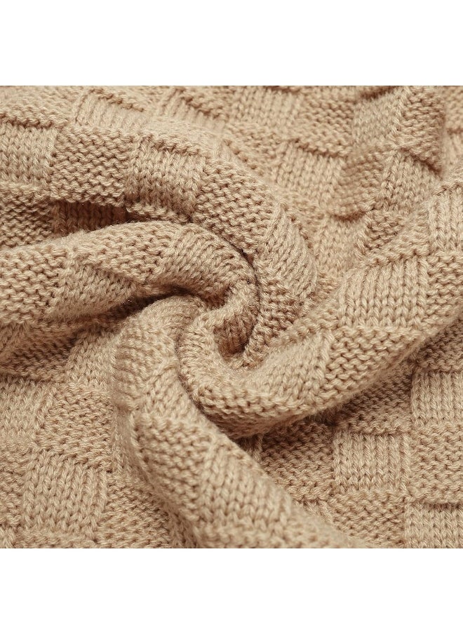LAWKUL Baby Blankets Knit Cable Babe Blanket Soft Airy Newborn Infant Receiving Swaddling Beige Neutral Crib Stroller 40