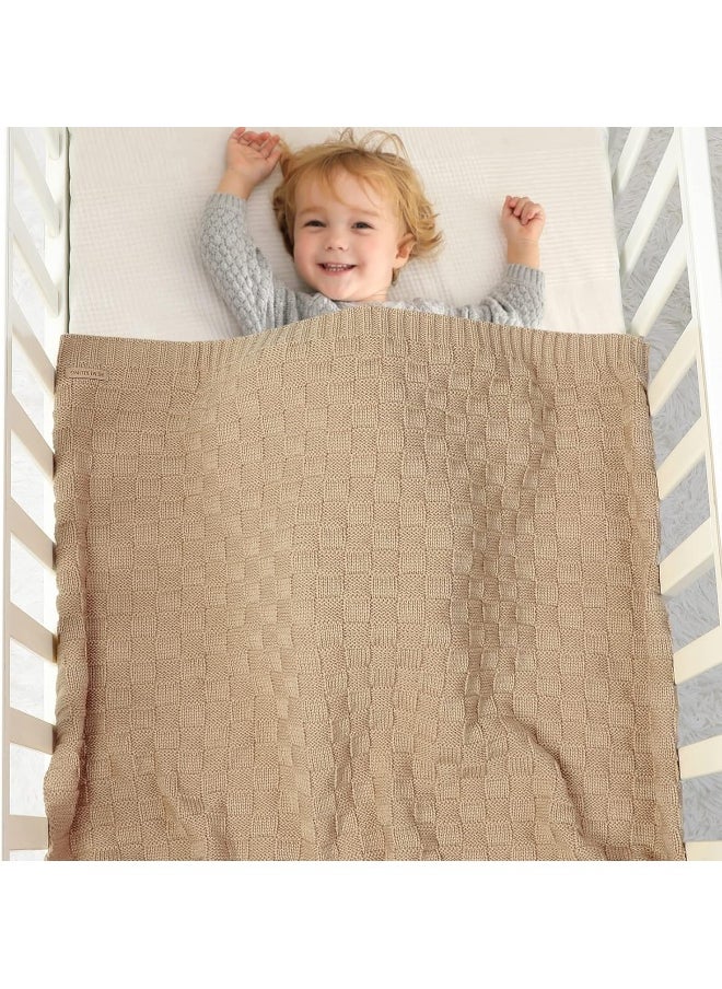 LAWKUL Baby Blankets Knit Cable Babe Blanket Soft Airy Newborn Infant Receiving Swaddling Beige Neutral Crib Stroller 40