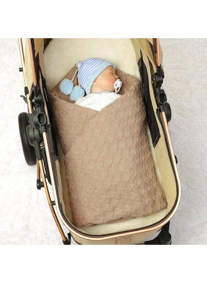 LAWKUL Baby Blankets Knit Cable Babe Blanket Soft Airy Newborn Infant Receiving Swaddling Beige Neutral Crib Stroller 40