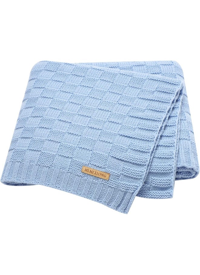 LAWKUL Baby Blanket Blue Cable Babe Blanket Checkered Knit Newborn Infants Soft Airy Receiving Swaddle Neutral Unisex 40