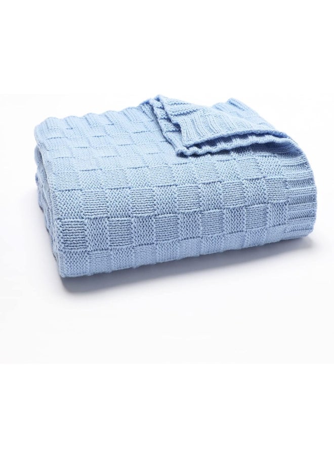 LAWKUL Baby Blanket Blue Cable Babe Blanket Checkered Knit Newborn Infants Soft Airy Receiving Swaddle Neutral Unisex 40