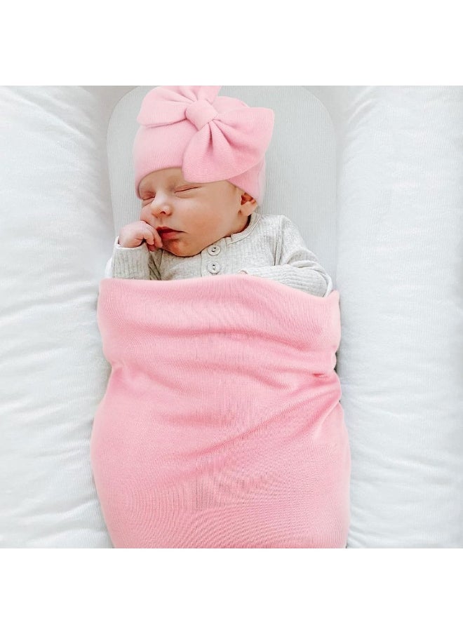 DRESHOW BQUBO Newborn Receiving Blanket Bow Hat Gloves Set Cotton Warm Baby Swaddle Blanket Wrap Baby Sleep Sack Shower Gift