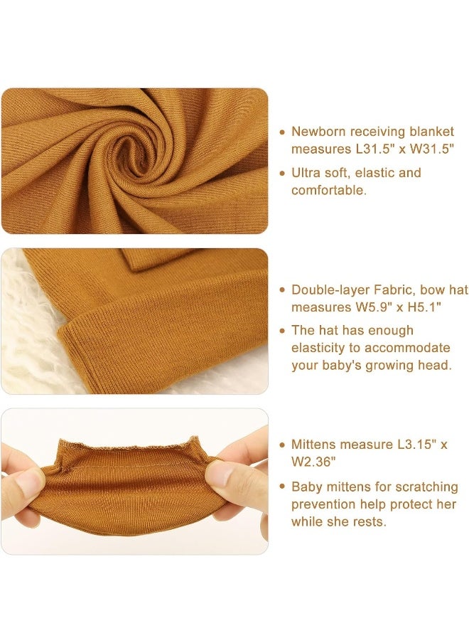 DRESHOW BQUBO Newborn Receiving Blanket Bow Hat Gloves Set Cotton Warm Baby Swaddle Blanket Wrap Baby Sleep Sack Shower Gift