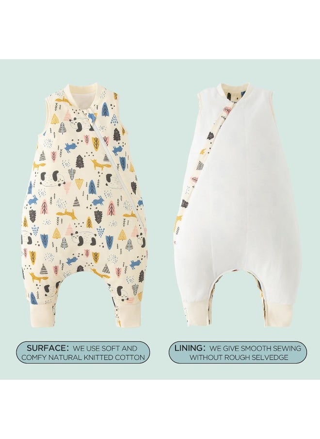 Duomiaomiao 1.5 TOG Toddler Sleep Sack 24-36 Months 100% Cotton Four Season Side Open Zipper Baby Sleep Sack with Feet, Breathable Toddler Wearable Blanket