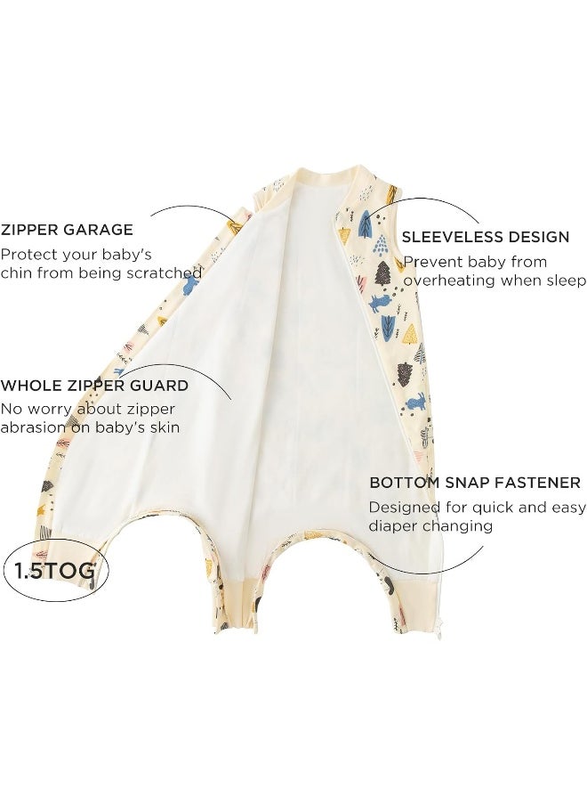 Duomiaomiao 1.5 TOG Toddler Sleep Sack 24-36 Months 100% Cotton Four Season Side Open Zipper Baby Sleep Sack with Feet, Breathable Toddler Wearable Blanket