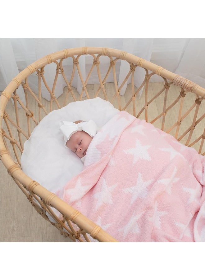 Living Textiles Pink Star Chenille Soft Baby Blanket Reversible Premium Cozy Fabric for Best Comfort