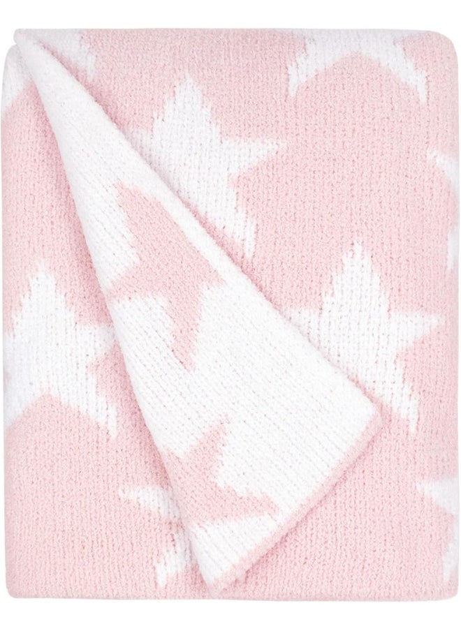 Living Textiles Pink Star Chenille Soft Baby Blanket Reversible Premium Cozy Fabric for Best Comfort