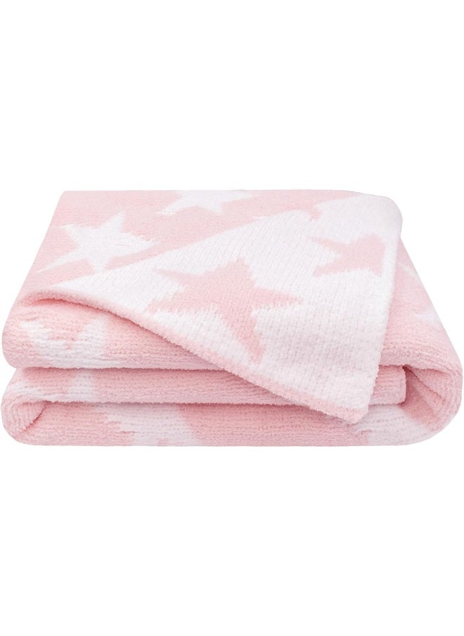 Living Textiles Pink Star Chenille Soft Baby Blanket Reversible Premium Cozy Fabric for Best Comfort