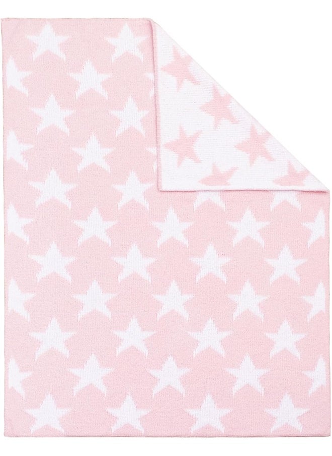 Living Textiles Pink Star Chenille Soft Baby Blanket Reversible Premium Cozy Fabric for Best Comfort