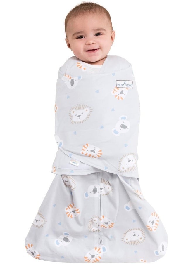 HALO 100% Cotton Sleepsack Swaddle, 3-Way Adjustable Wearable Blanket, TOG 1.5, Multicolor Lions, Tigers, and Bears, Newborn
