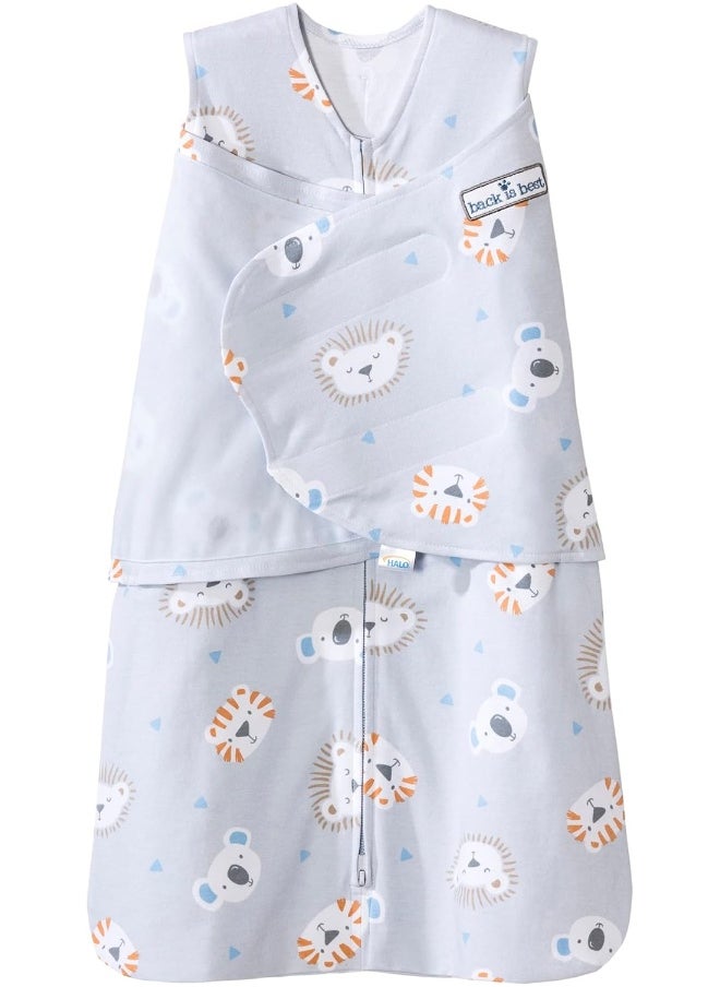 HALO 100% Cotton Sleepsack Swaddle, 3-Way Adjustable Wearable Blanket, TOG 1.5, Multicolor Lions, Tigers, and Bears, Newborn