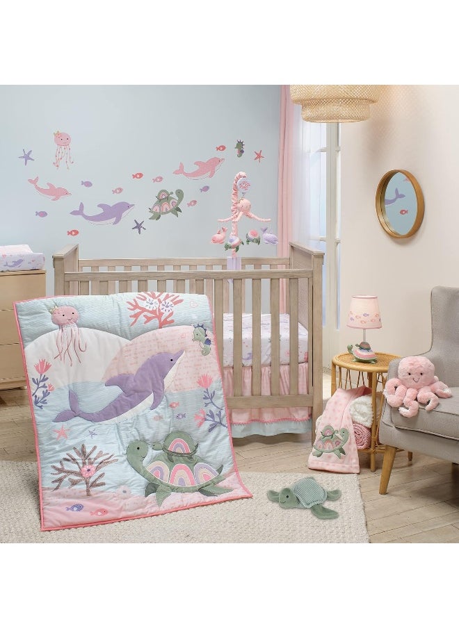 Lambs & Ivy Sea Dreams Cozy Pink Fleece Turtle Applique Baby Blanket