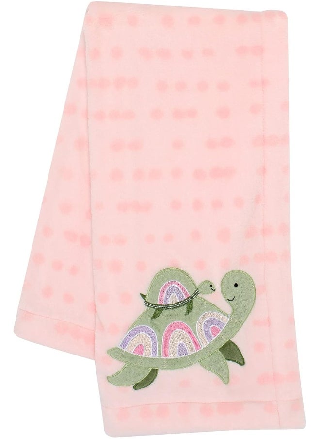 Lambs & Ivy Sea Dreams Cozy Pink Fleece Turtle Applique Baby Blanket