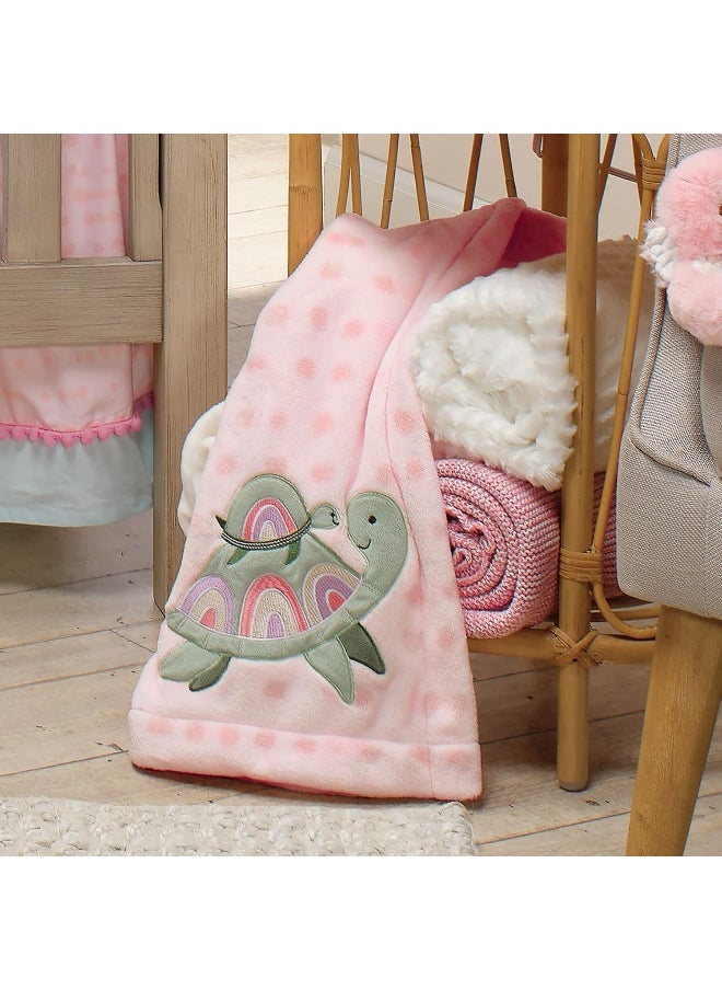 Lambs & Ivy Sea Dreams Cozy Pink Fleece Turtle Applique Baby Blanket