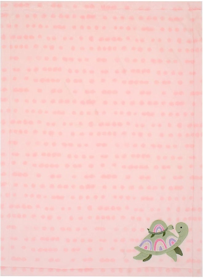 Lambs & Ivy Sea Dreams Cozy Pink Fleece Turtle Applique Baby Blanket