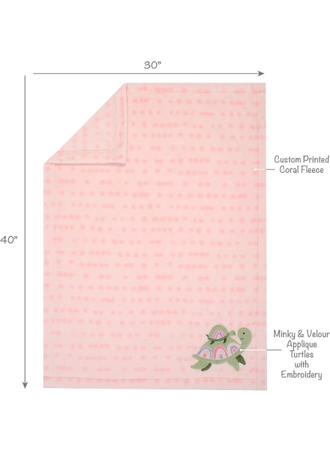 Lambs & Ivy Sea Dreams Cozy Pink Fleece Turtle Applique Baby Blanket