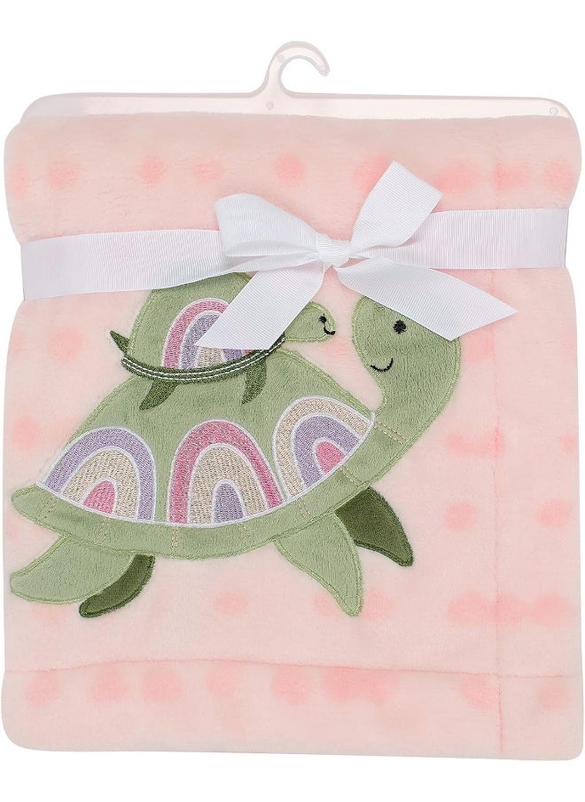 Lambs & Ivy Sea Dreams Cozy Pink Fleece Turtle Applique Baby Blanket