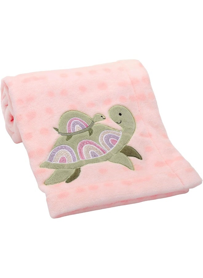 Lambs & Ivy Sea Dreams Cozy Pink Fleece Turtle Applique Baby Blanket