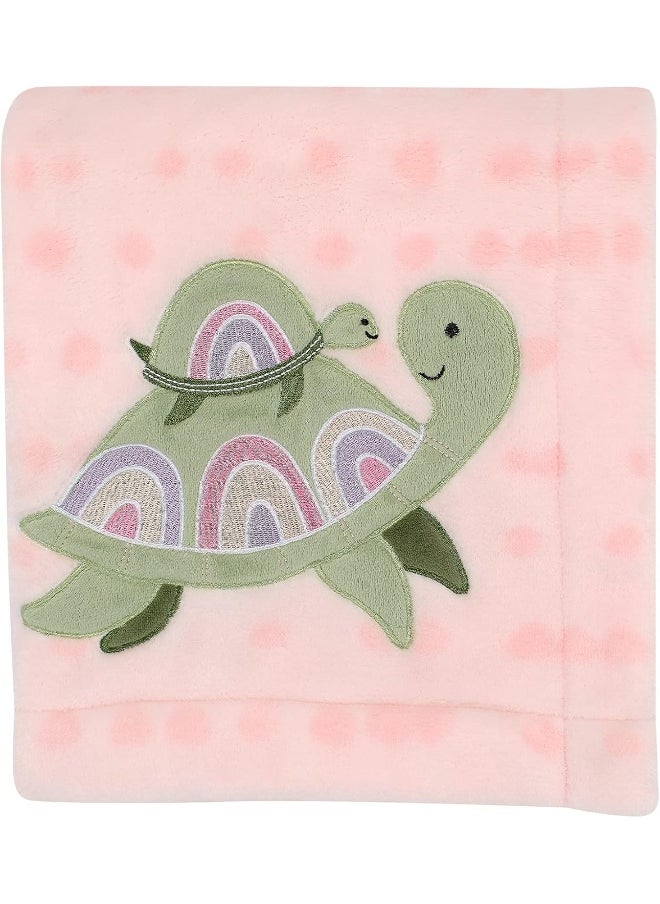 Lambs & Ivy Sea Dreams Cozy Pink Fleece Turtle Applique Baby Blanket