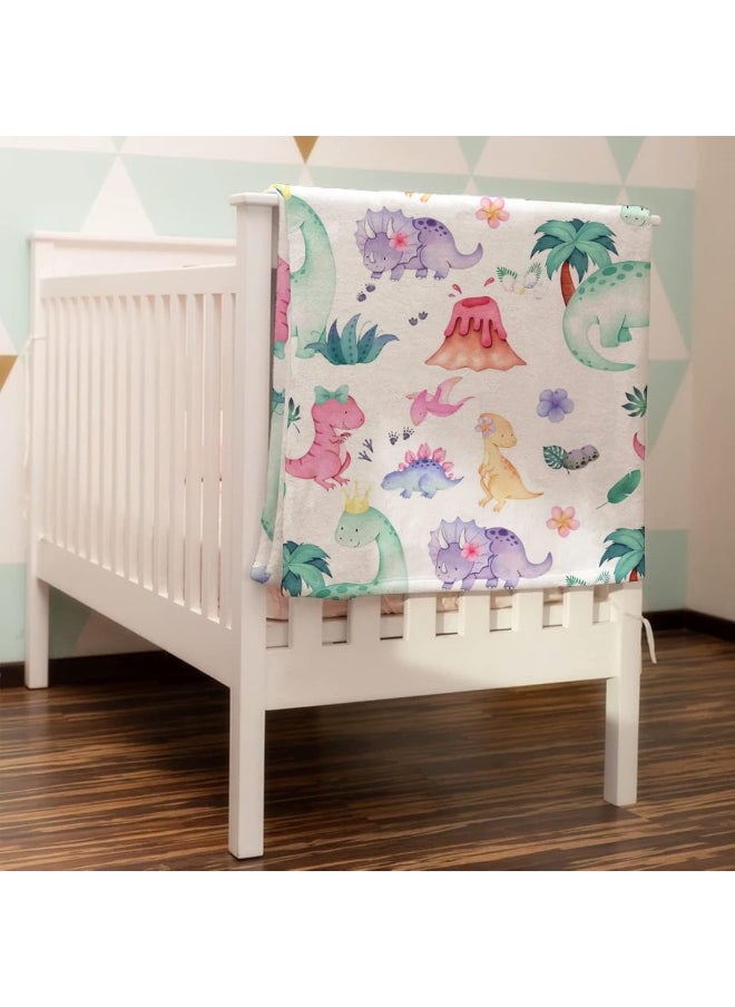 Baby Toddler Girl Dinosaur Blanket kids Gift Pink Purple Nursery Daycare Dino Lover Flannel Fleece Bed Throw Swaddling Blankets, Soft Lightweight Newborn Baby Shower Crib Bedding Decor 30x40