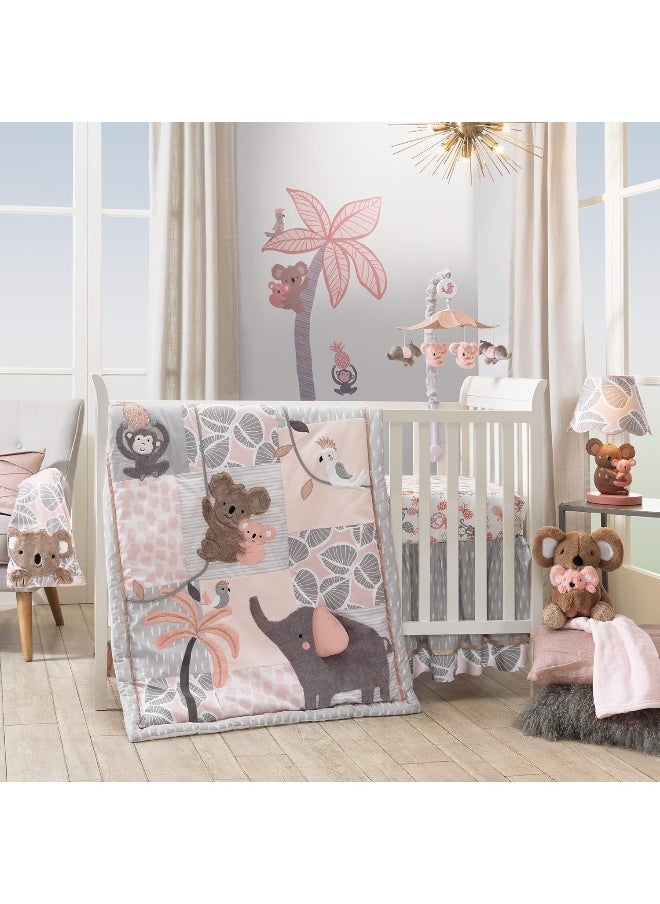 Lambs & Ivy Calypso Pink/Gray Koala Leaf Print Luxury Coral Fleece Baby Blanket