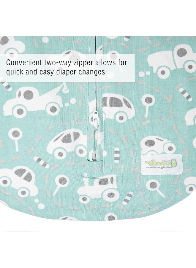 Woombie Grow with Me Baby Swaddle, Convertible Swaddle Fits 0-9 Months, Expands to Wearable Blanket for up to 18 Months, Buzzy Cars