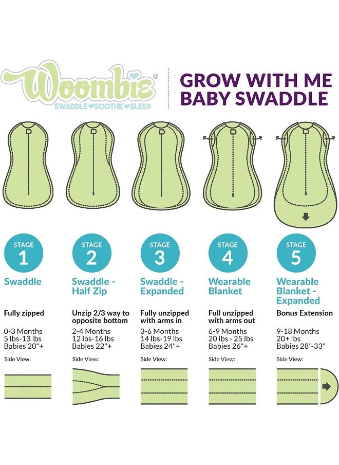 Woombie Grow with Me Baby Swaddle, Convertible Swaddle Fits 0-9 Months, Expands to Wearable Blanket for up to 18 Months, Buzzy Cars
