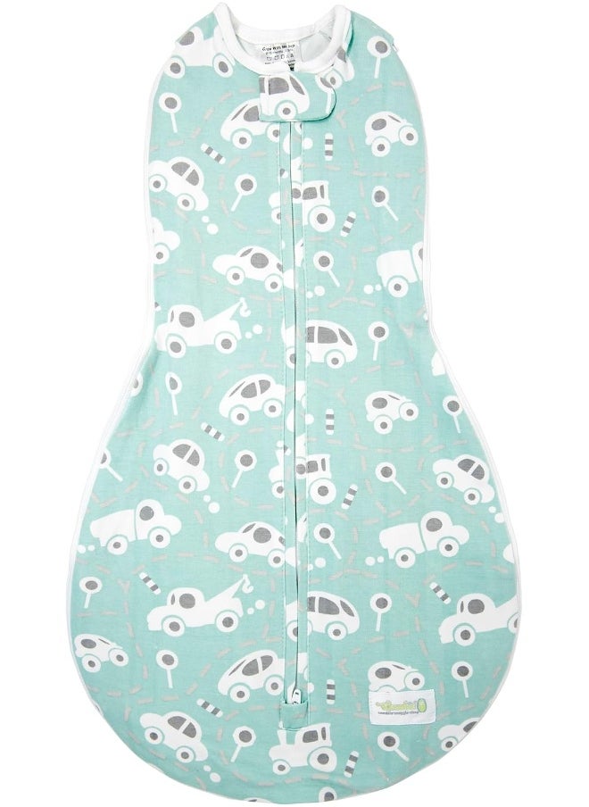 Woombie Grow with Me Baby Swaddle, Convertible Swaddle Fits 0-9 Months, Expands to Wearable Blanket for up to 18 Months, Buzzy Cars