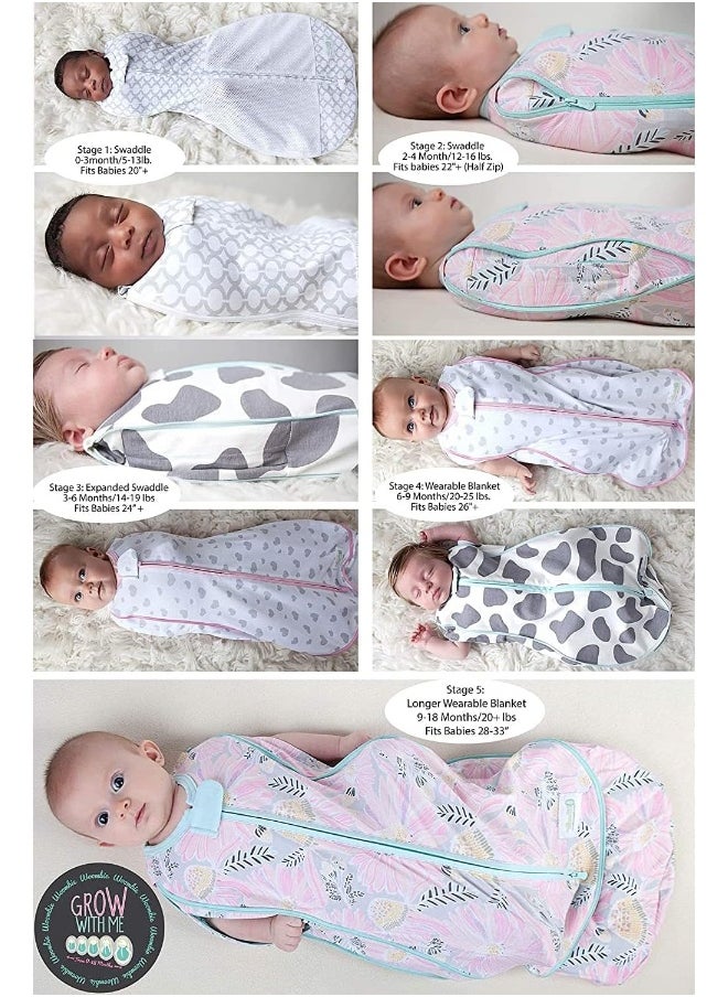 Woombie Grow with Me Baby Swaddle, Convertible Swaddle Fits 0-9 Months, Expands to Wearable Blanket for up to 18 Months, Buzzy Cars