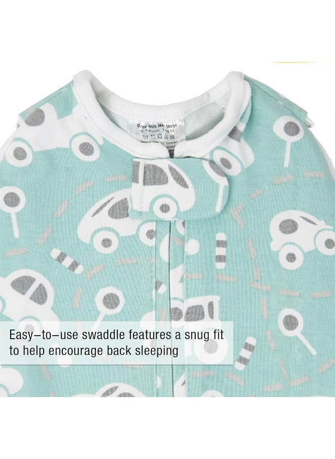 Woombie Grow with Me Baby Swaddle, Convertible Swaddle Fits 0-9 Months, Expands to Wearable Blanket for up to 18 Months, Buzzy Cars