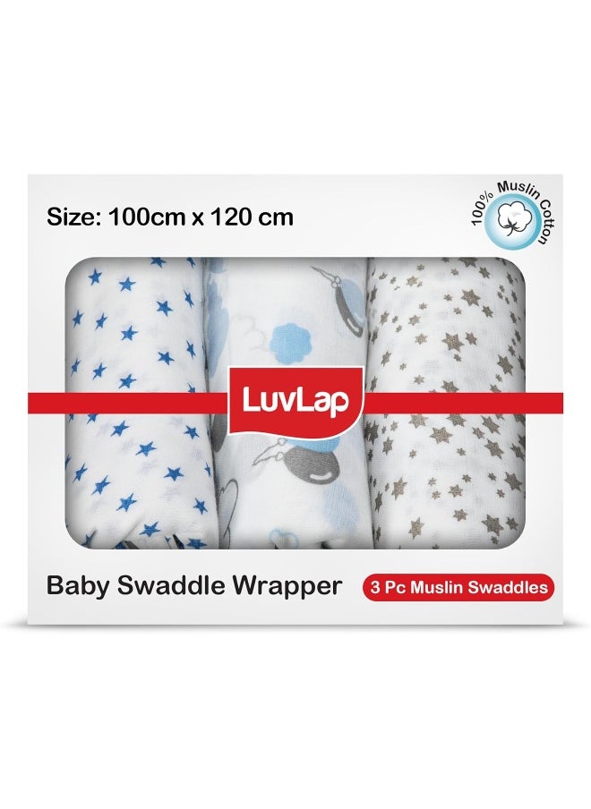 Luv Lap 100% Cotton Muslin Baby Swaddles - Stars Print 0+ Month