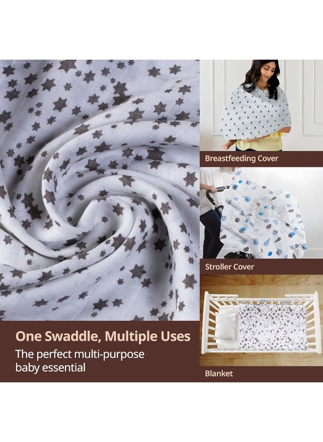 Luv Lap 100% Cotton Muslin Baby Swaddles - Stars Print 0+ Month