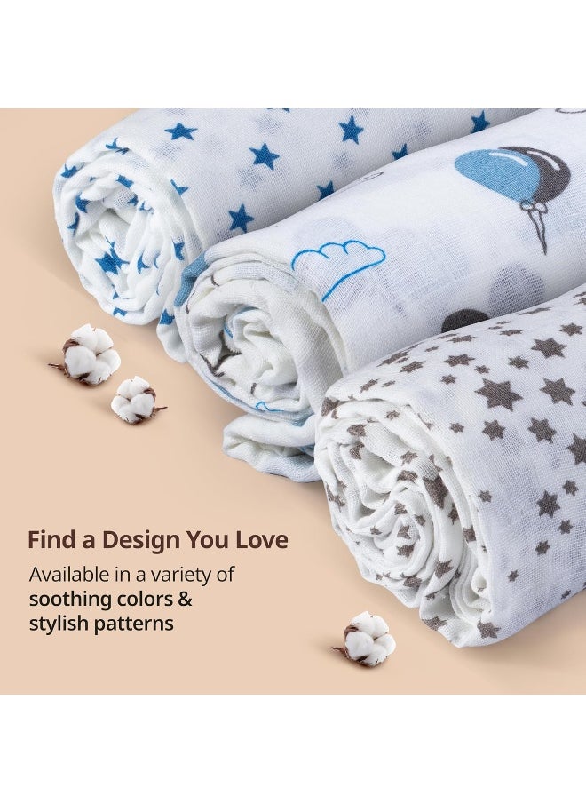 Luv Lap 100% Cotton Muslin Baby Swaddles - Stars Print 0+ Month