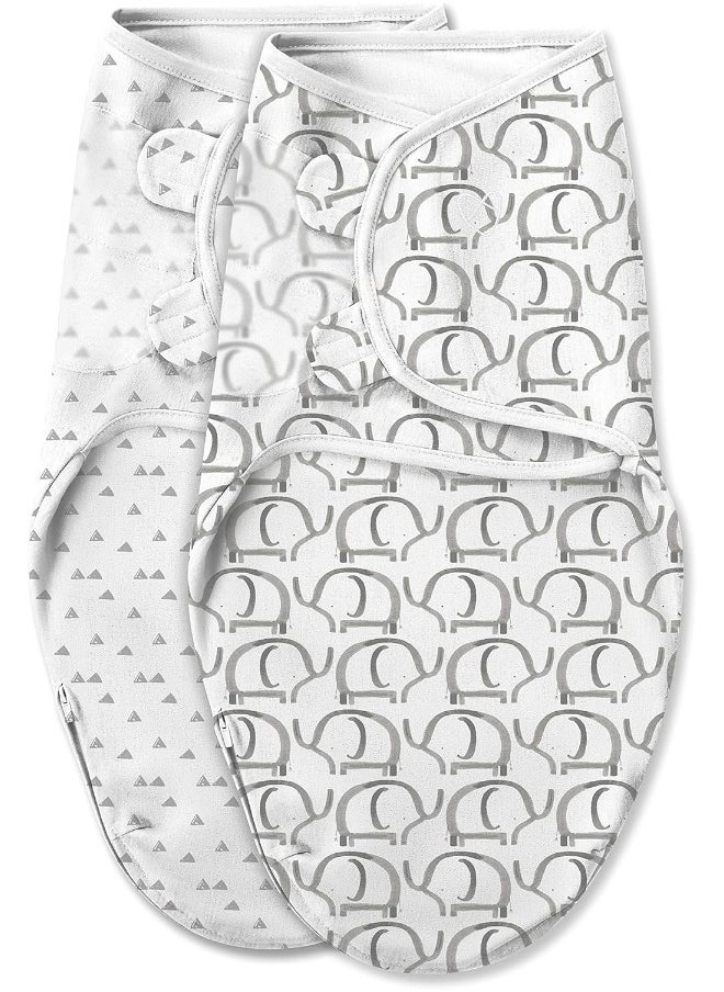 SwaddleMe Luxe Easy Change Swaddle, Ellie Elephant/Triangle Grey, Small/Medium (0-3 Months)
