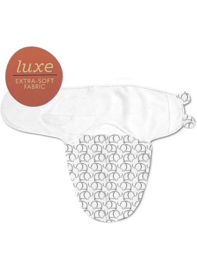 SwaddleMe Luxe Easy Change Swaddle, Ellie Elephant/Triangle Grey, Small/Medium (0-3 Months)