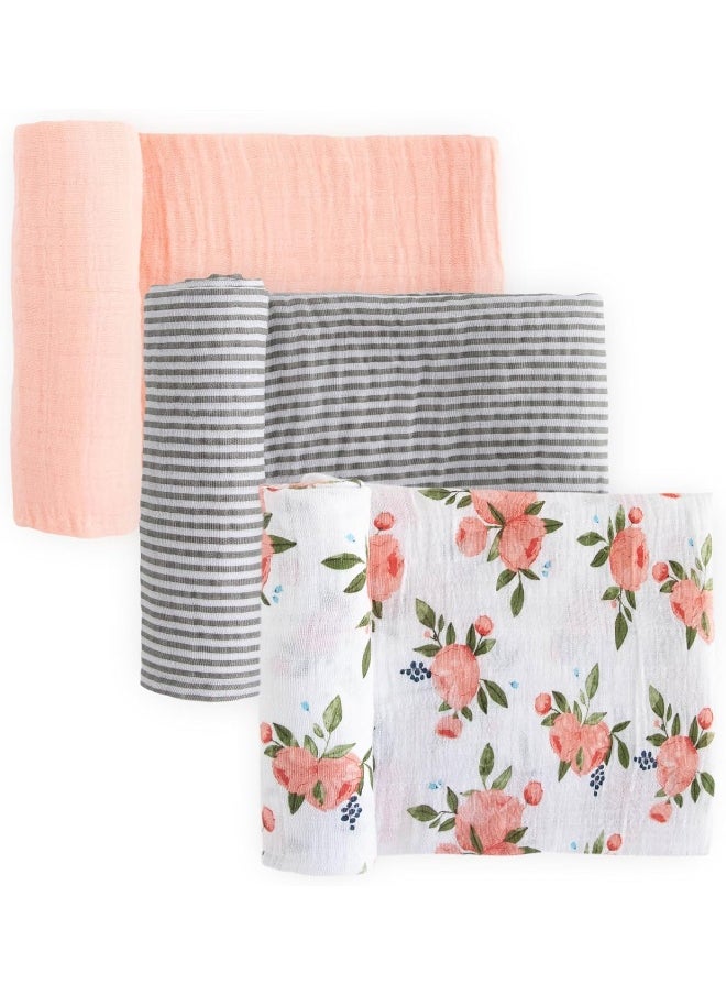 Little Unicorn - 3-Pack Cotton Muslin Swaddle Set - Watercolor Roses
