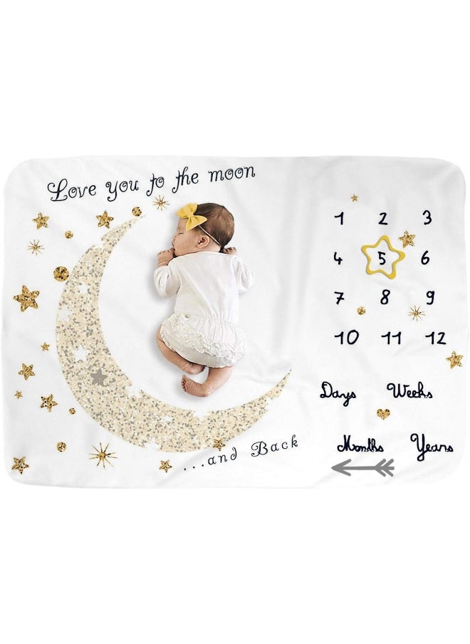 BUTTZO Baby Monthly Milestone Blanket for Boy and Girl, Monthly Blanket for Baby Pictures, Baby Photo Blanket for Newborn (Golden Moon, 40