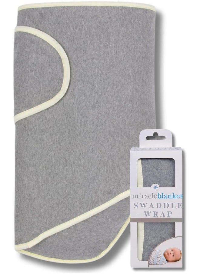 Miracle Blanket Baby Sleep Wearable Swaddle Wrap for Newborn Infant Boy or Girl 0-3 Months, Grey with Yellow Trim
