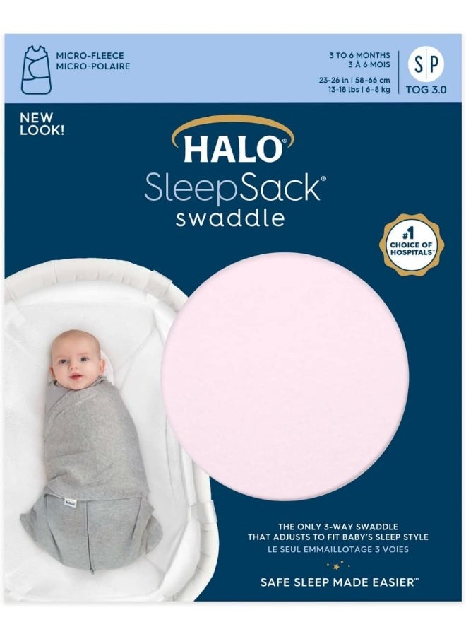 HALO Micro-Fleece Sleepsack Swaddle, 3-Way Adjustable Wearable Blanket, TOG 3.0, Soft Pink, Small, 3-6 Months