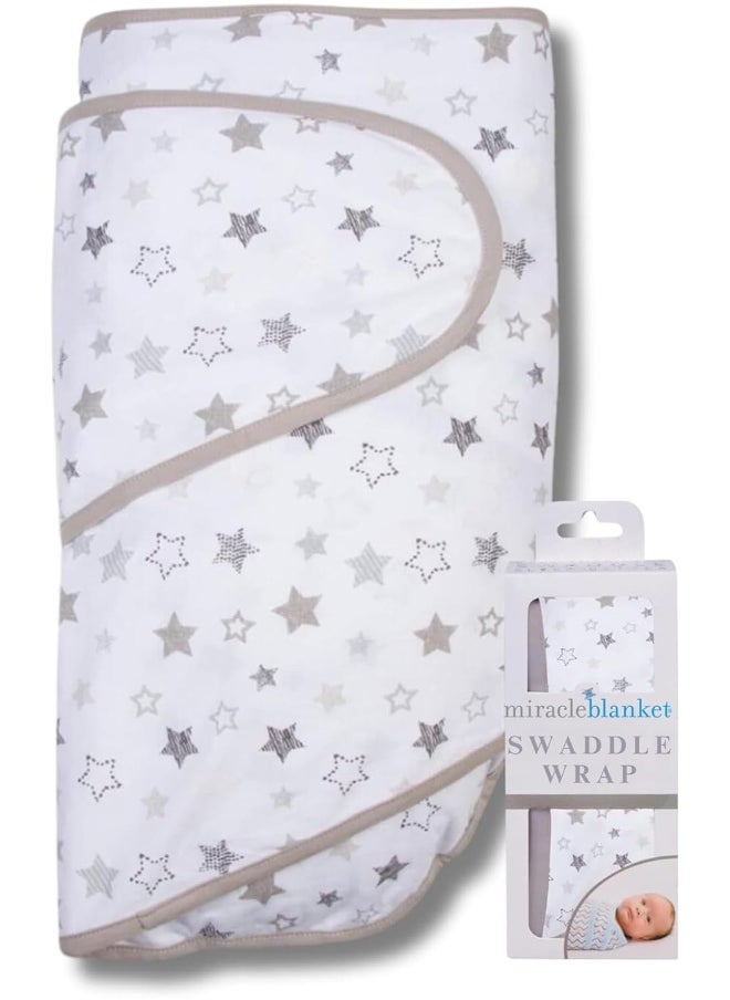 Miracle Blanket Swaddle Wrap for Newborn Infant Baby, Grey Stars