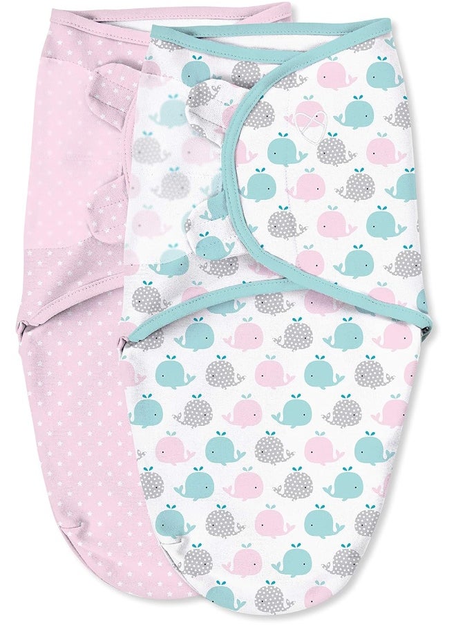 SwaddleMe Original Swaddle – Size Small, 0-3 Months, 2-Pack (Pink Polka Whale)