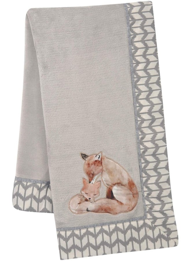 Lambs & Ivy Painted Forest Fox Coral Fleece Baby Blanket - Gray