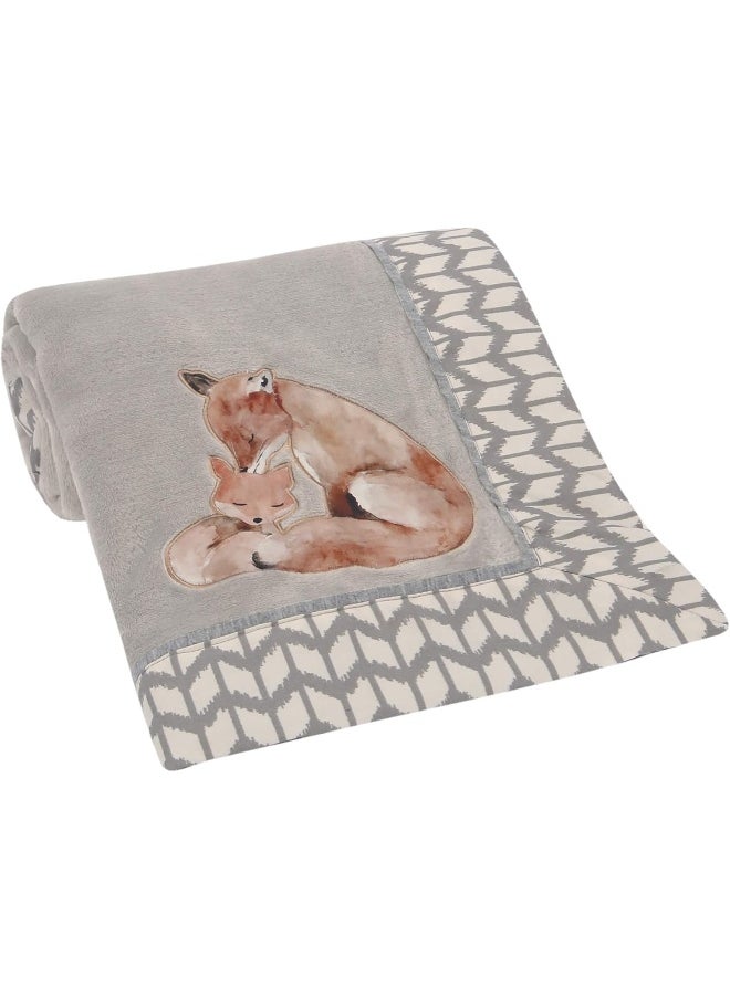Lambs & Ivy Painted Forest Fox Coral Fleece Baby Blanket - Gray