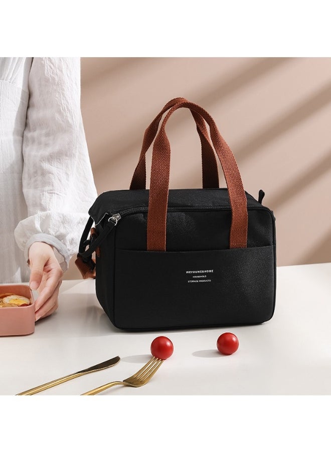 Reusable Lunch Bags, Stylish Insulated Lunch Bag for Women/Men - Durable Lunch Tote with Adjustable Strap, Ideal for Work, Picnic, and Beach - Reusable Lunch Box with Thermal Insulation (Black)