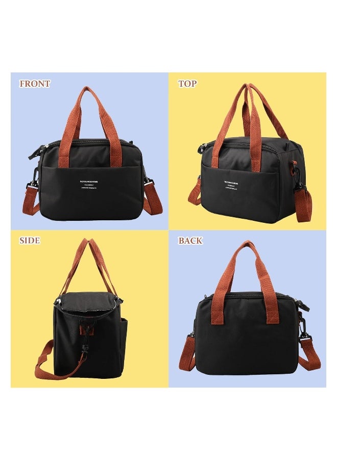 Reusable Lunch Bags, Stylish Insulated Lunch Bag for Women/Men - Durable Lunch Tote with Adjustable Strap, Ideal for Work, Picnic, and Beach - Reusable Lunch Box with Thermal Insulation (Black)